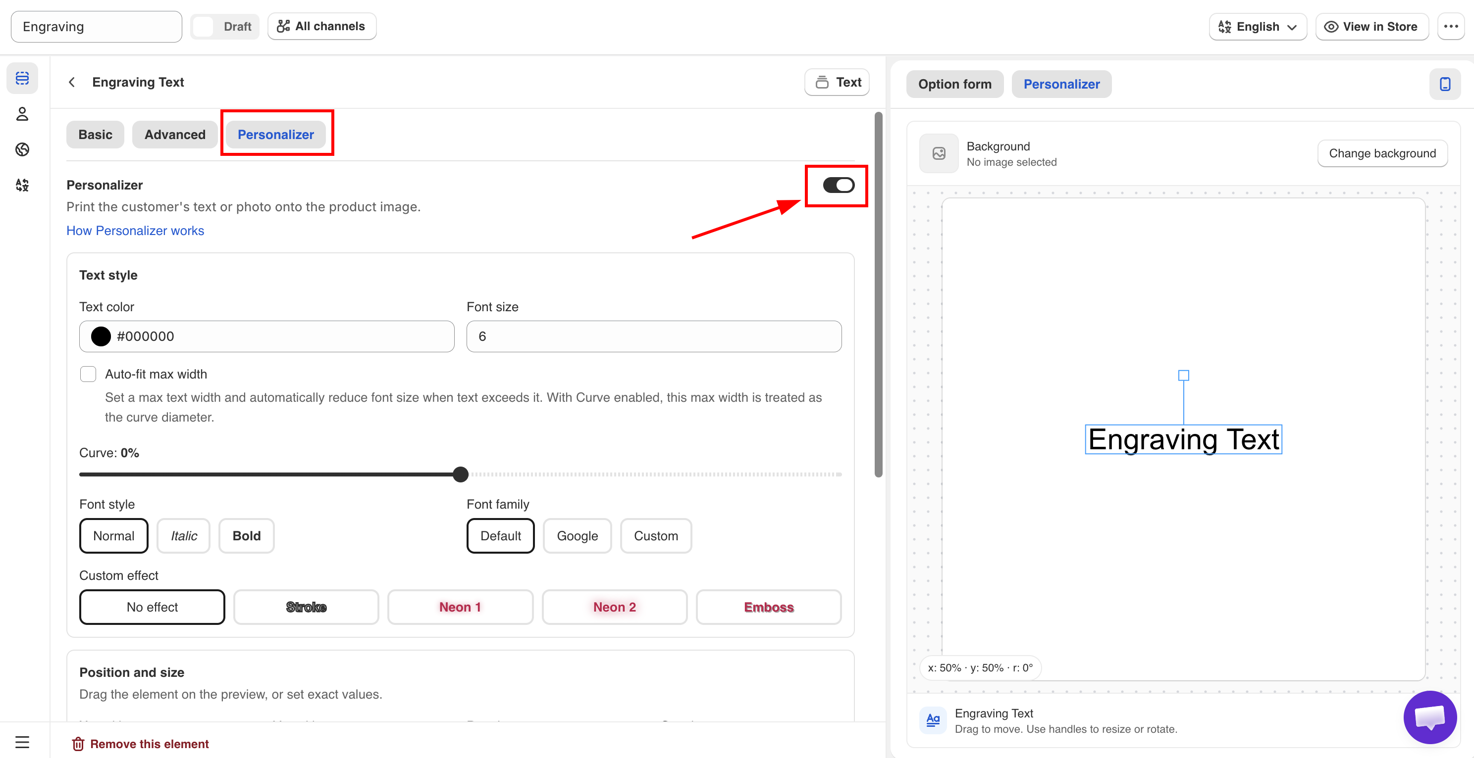 The Personalizer tab with Enable personalize turned on and its settings revealed