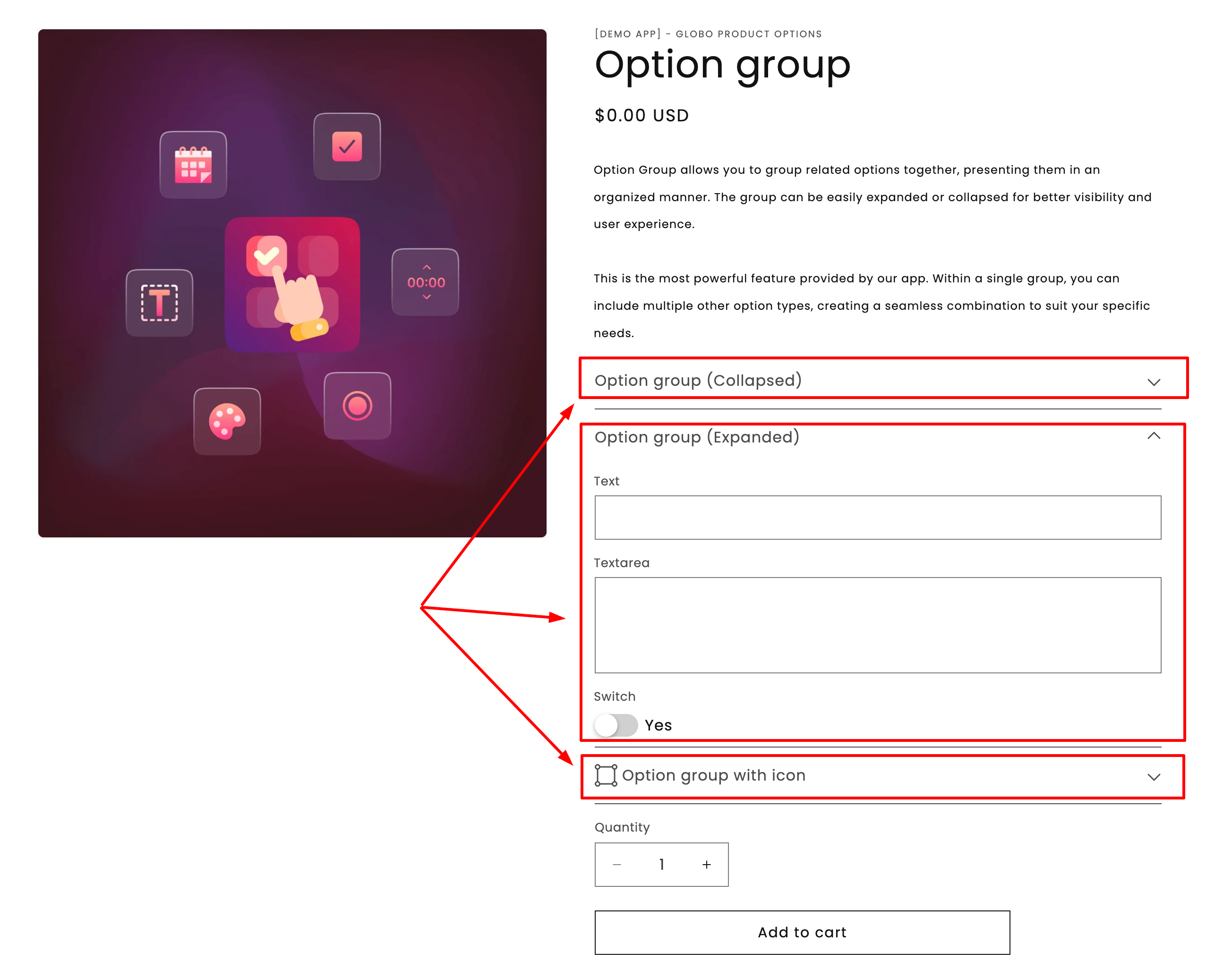 Two sections on a storefront product page, one open and one collapsed
