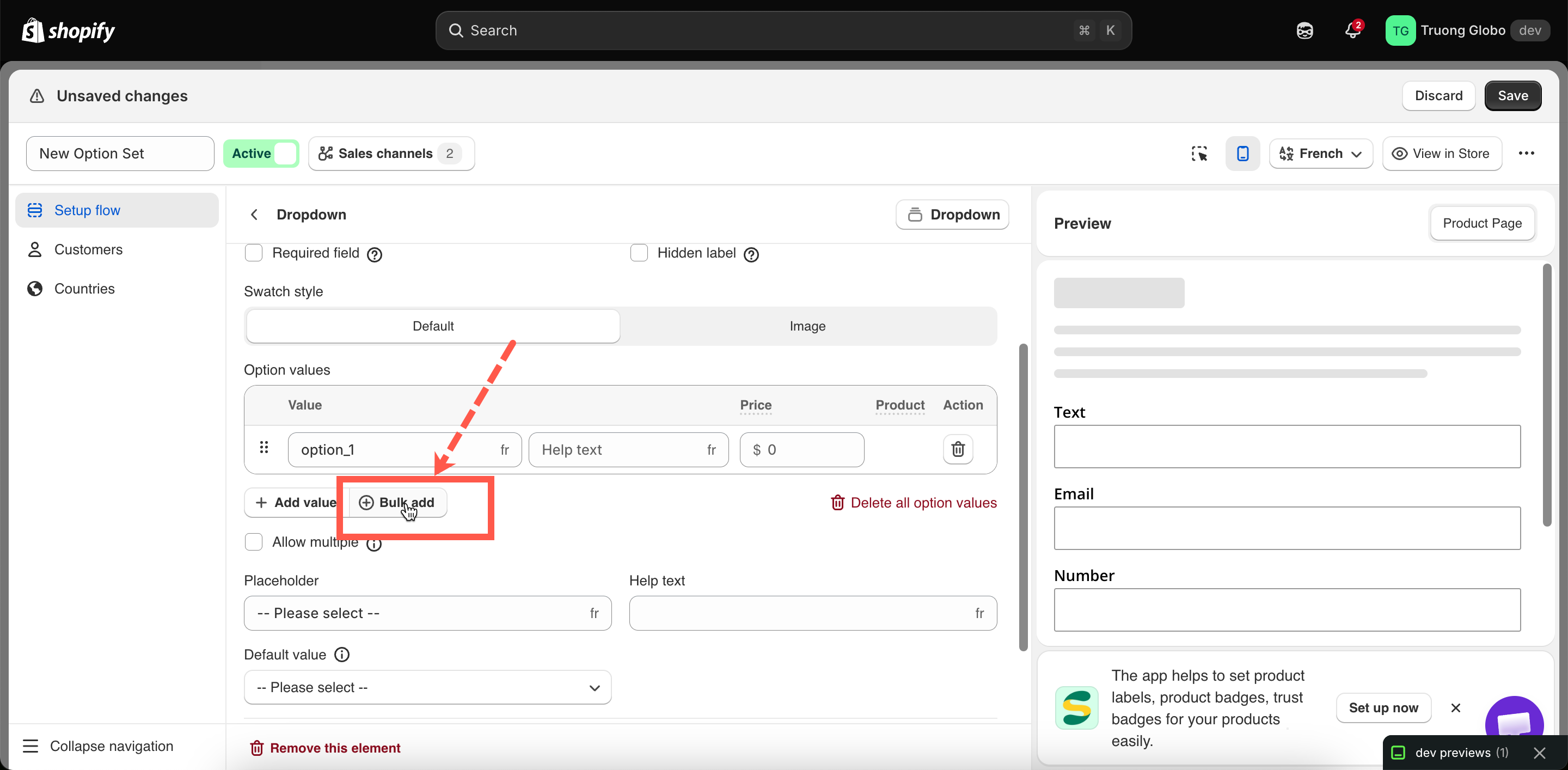 The Bulk add box with one value entered per line