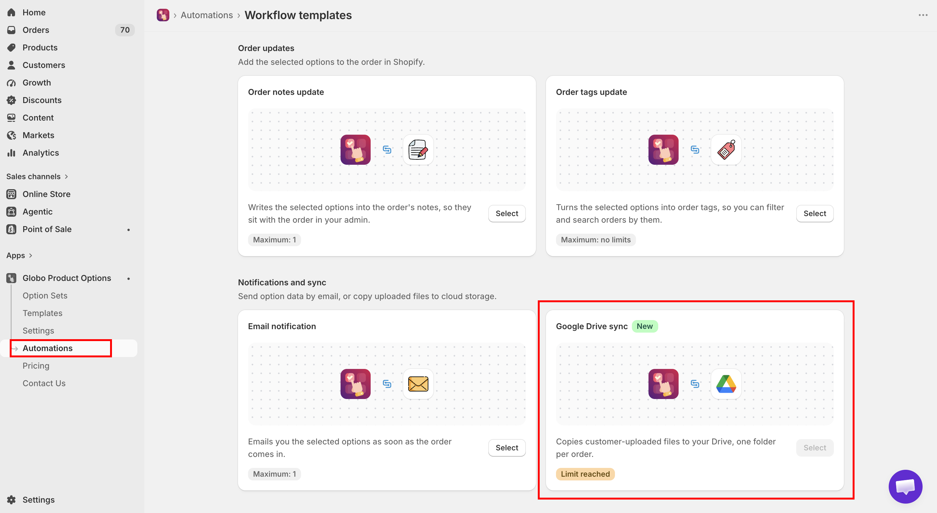 The Google Drive sync page with its connection, destination, and file name sections