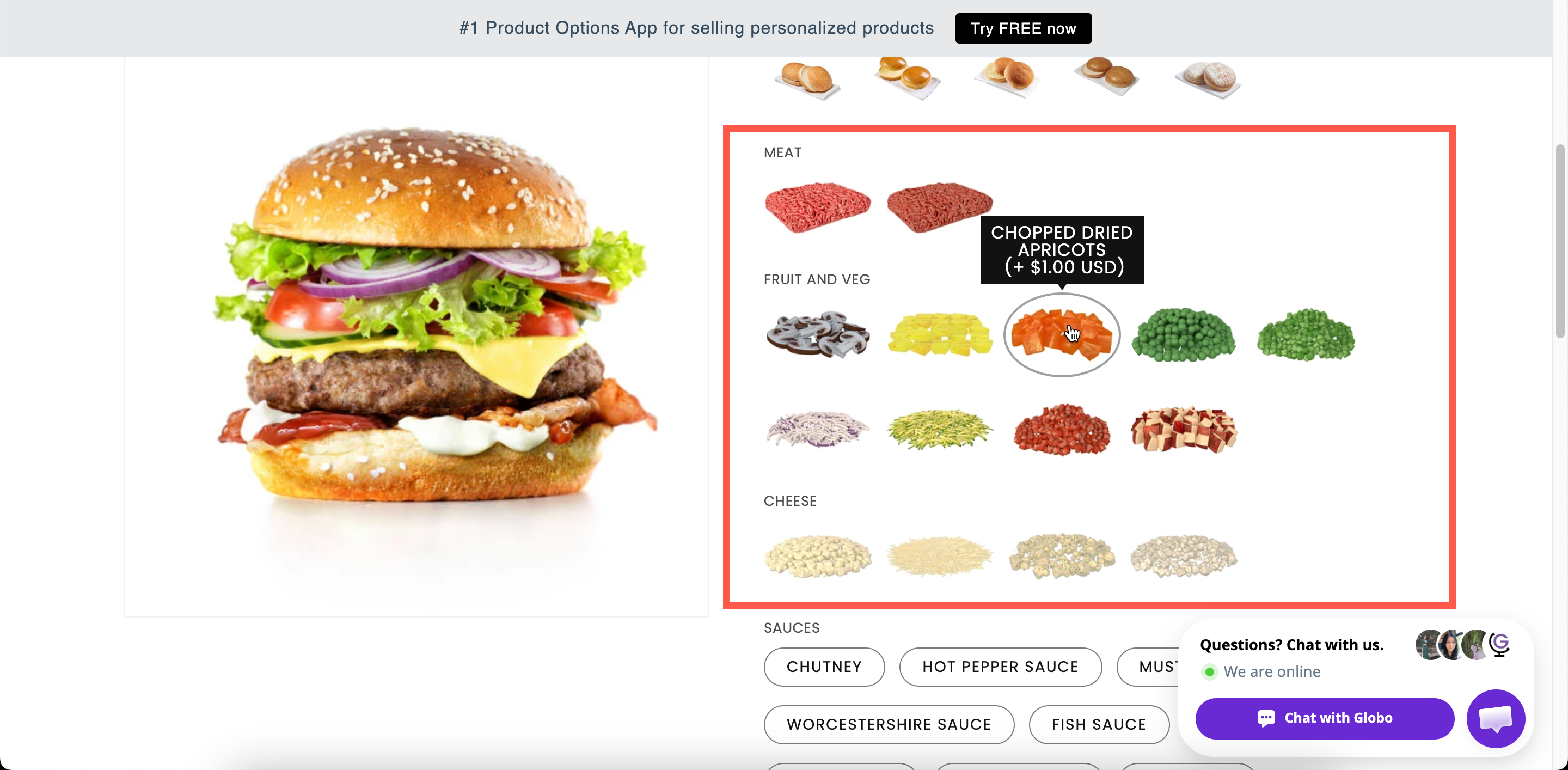 A grid of image swatches on a storefront product page with a zoomed tooltip on the hovered swatch