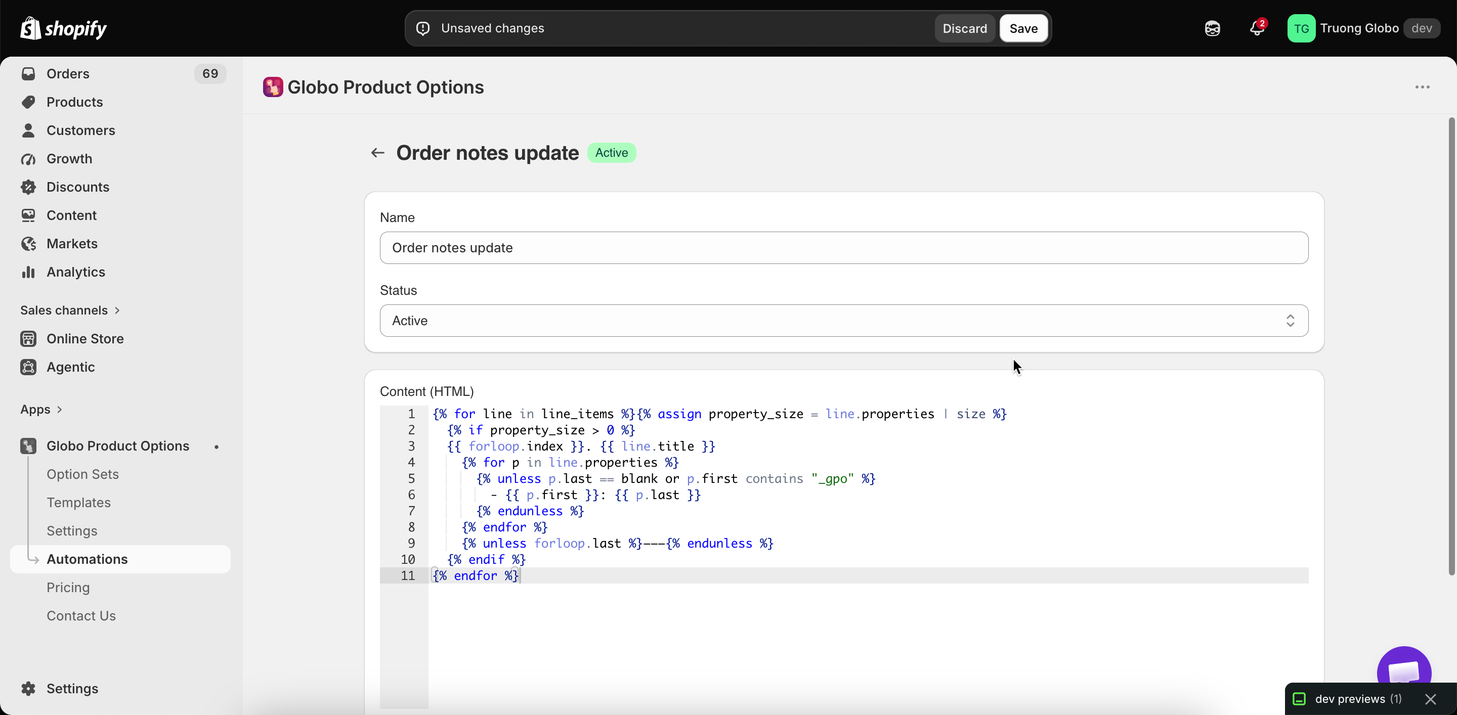 The order notes workflow with its content editor and the keep existing notes option