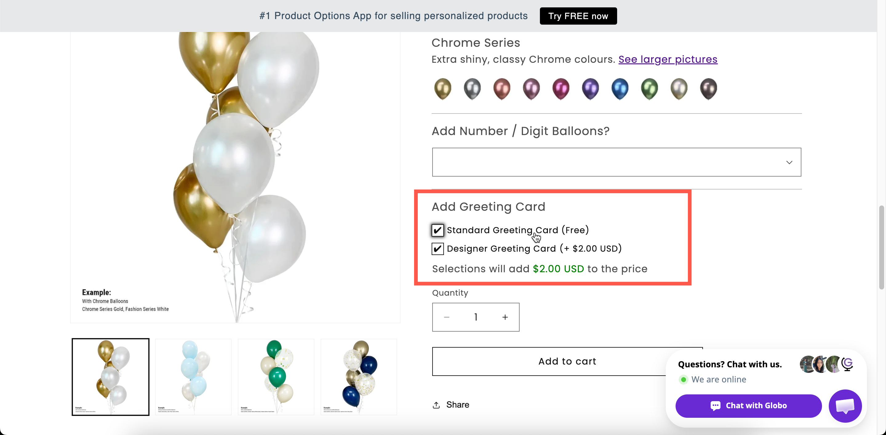 A checkbox list on a storefront product page with several values ticked and their prices shown