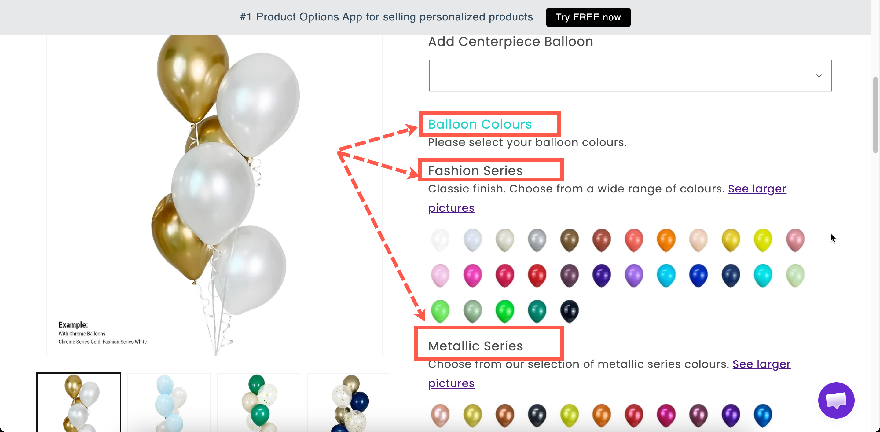 Two headings of different sizes separating groups of options on a storefront product page