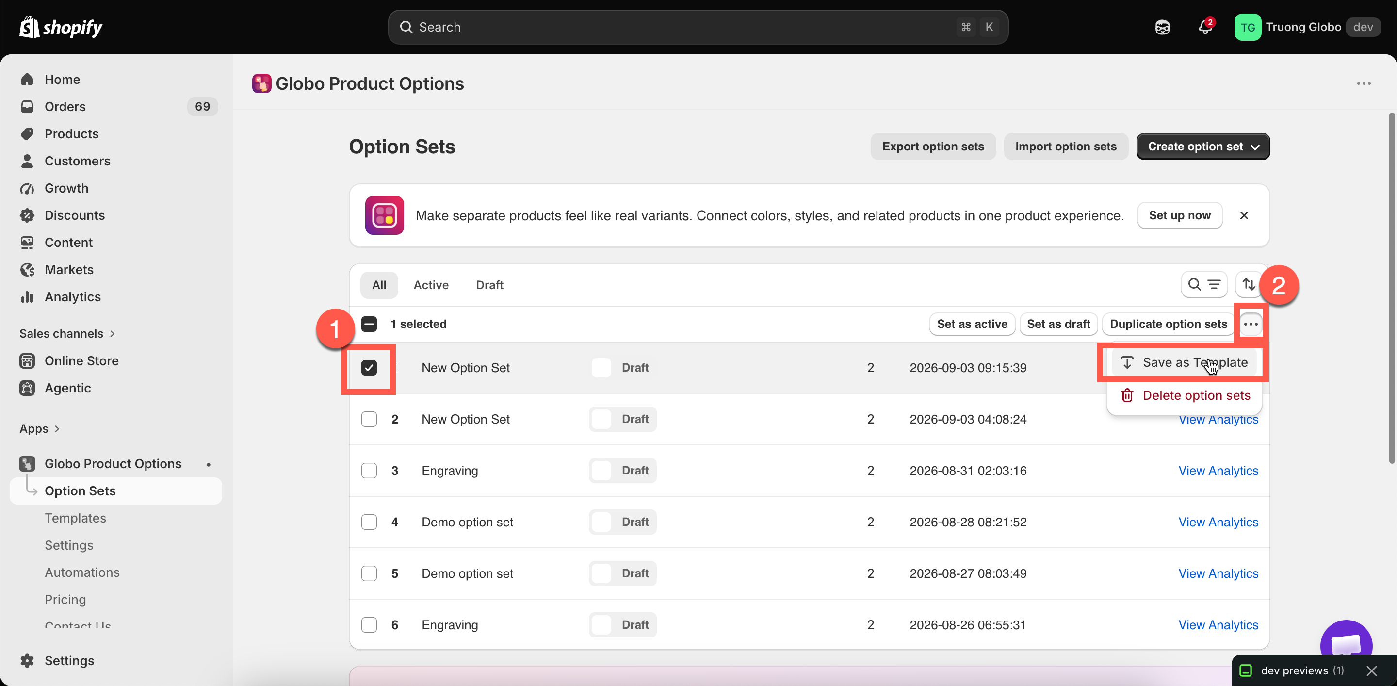 The Custom Templates tab listing saved templates