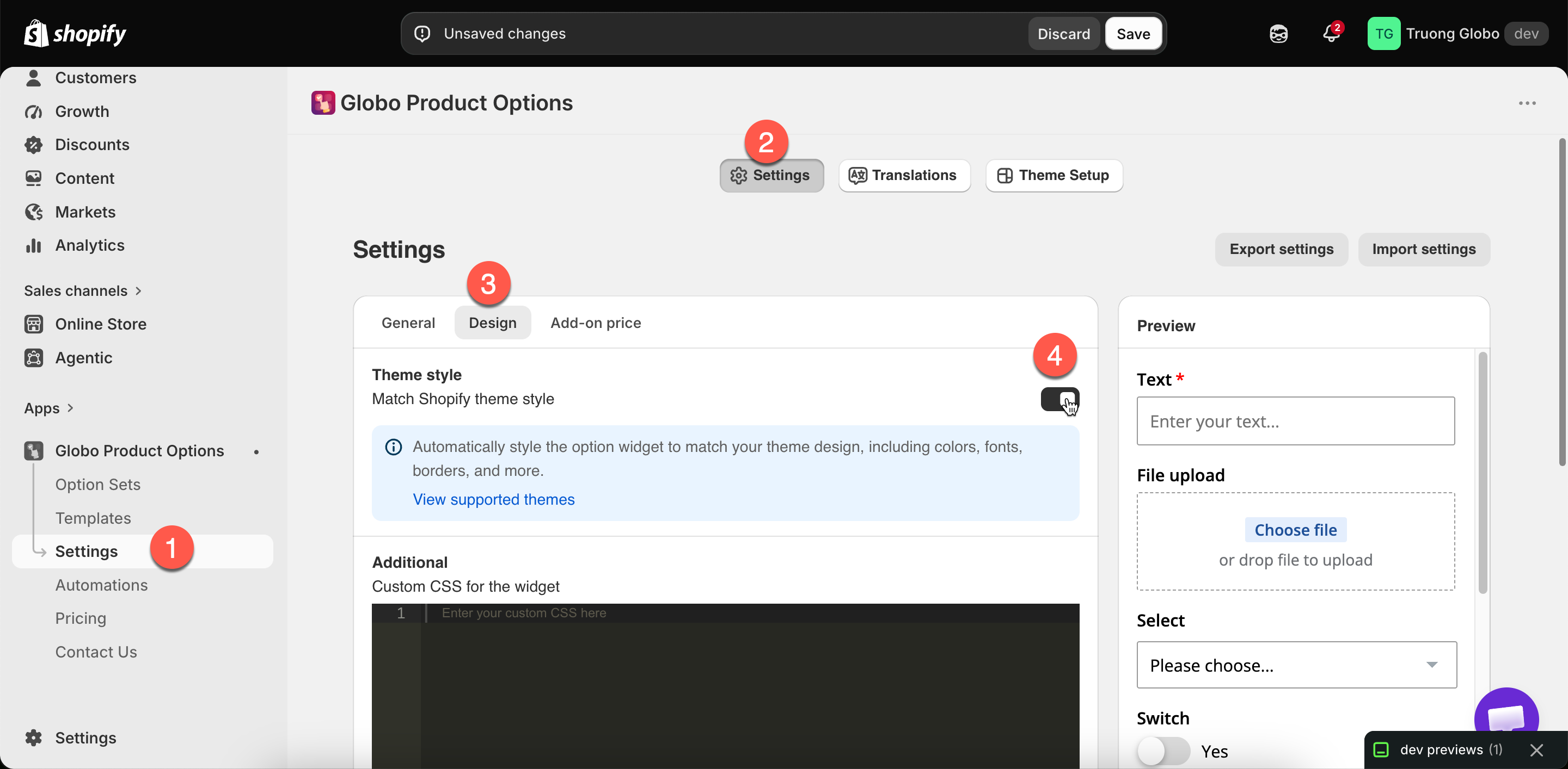 The Match theme style switch with its supported themes link